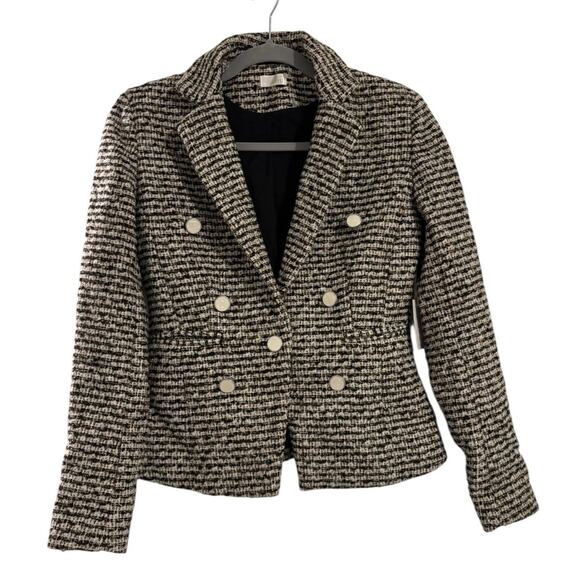 Tweed Double Breasted Ecru Blazer Women’s Size 2 Cream Brown Silver Button NWT - Picture 5 of 9